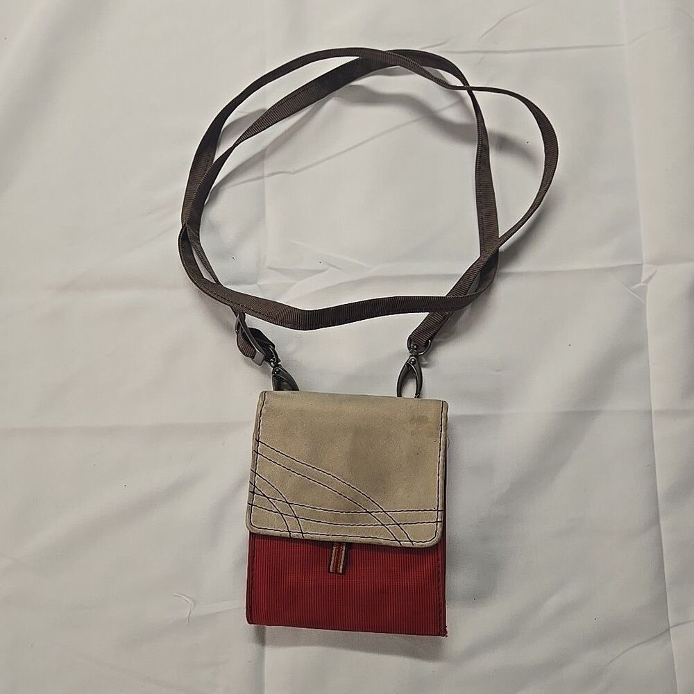 Ellington Crossbody Clutch Small Women's Travel Purse Tan Orange Canvas Leather